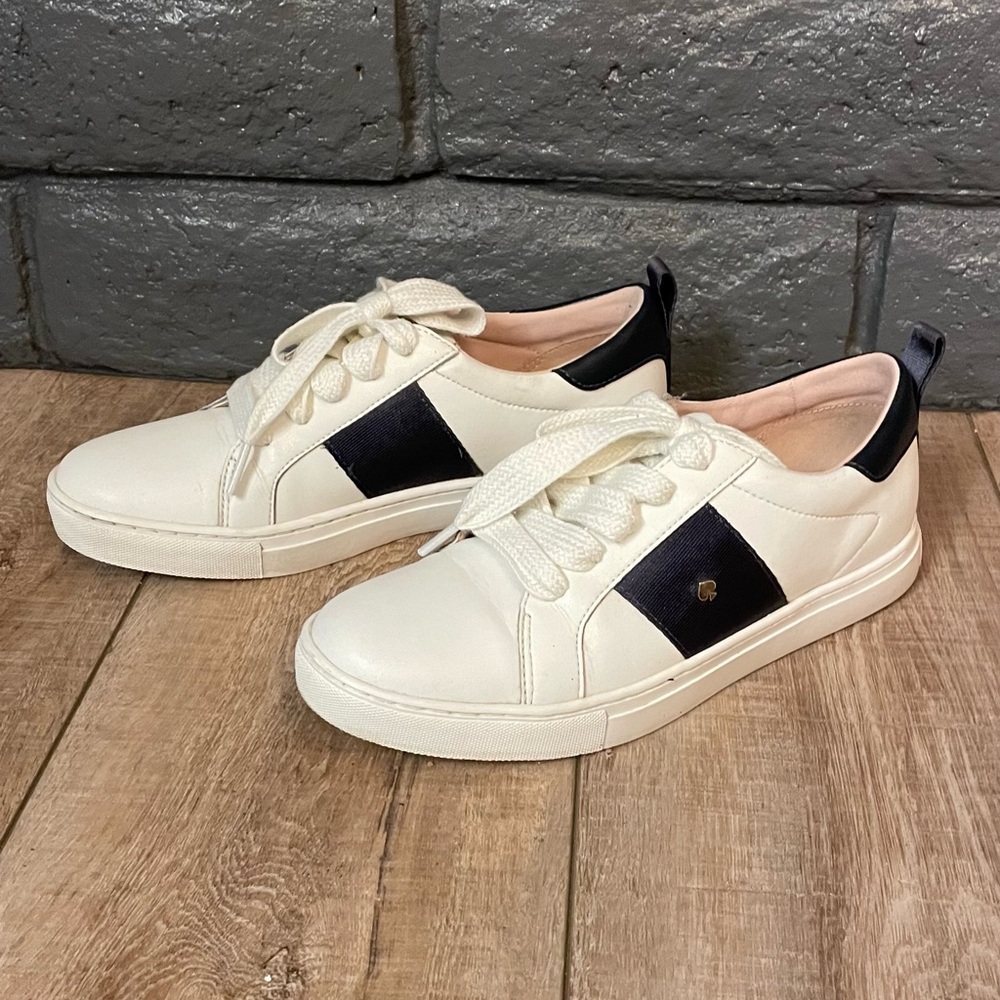 Kate Spade Adorn White and Black Leather Sneakers - Size 8 - Picture 4 of 13